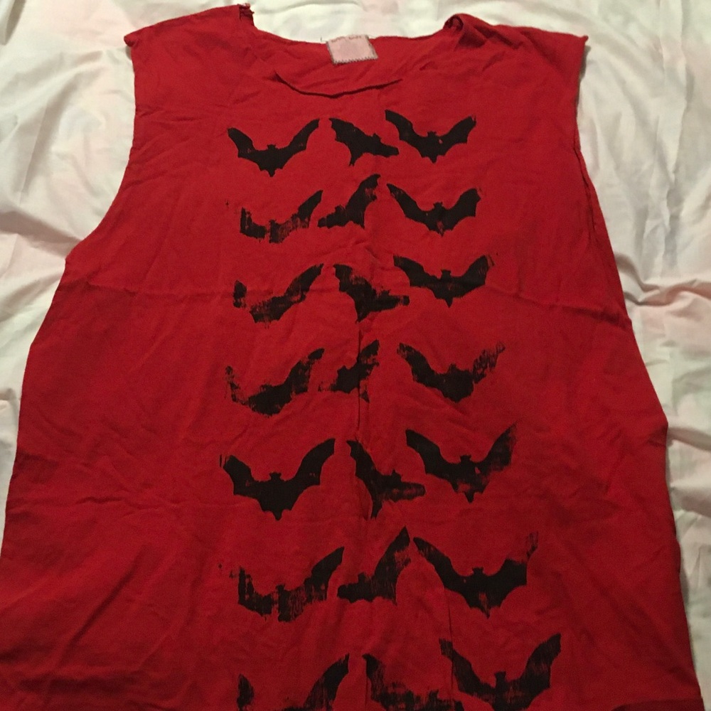 Goth Red Sleeveless Tank with Black Bat Print